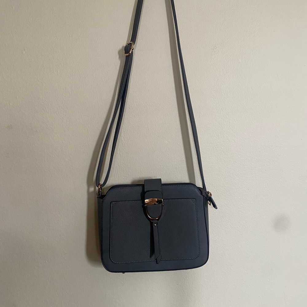 Dark Gray Crossbody Bag with Gold Hardware